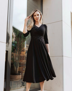 Rochie neagra midi eleganta