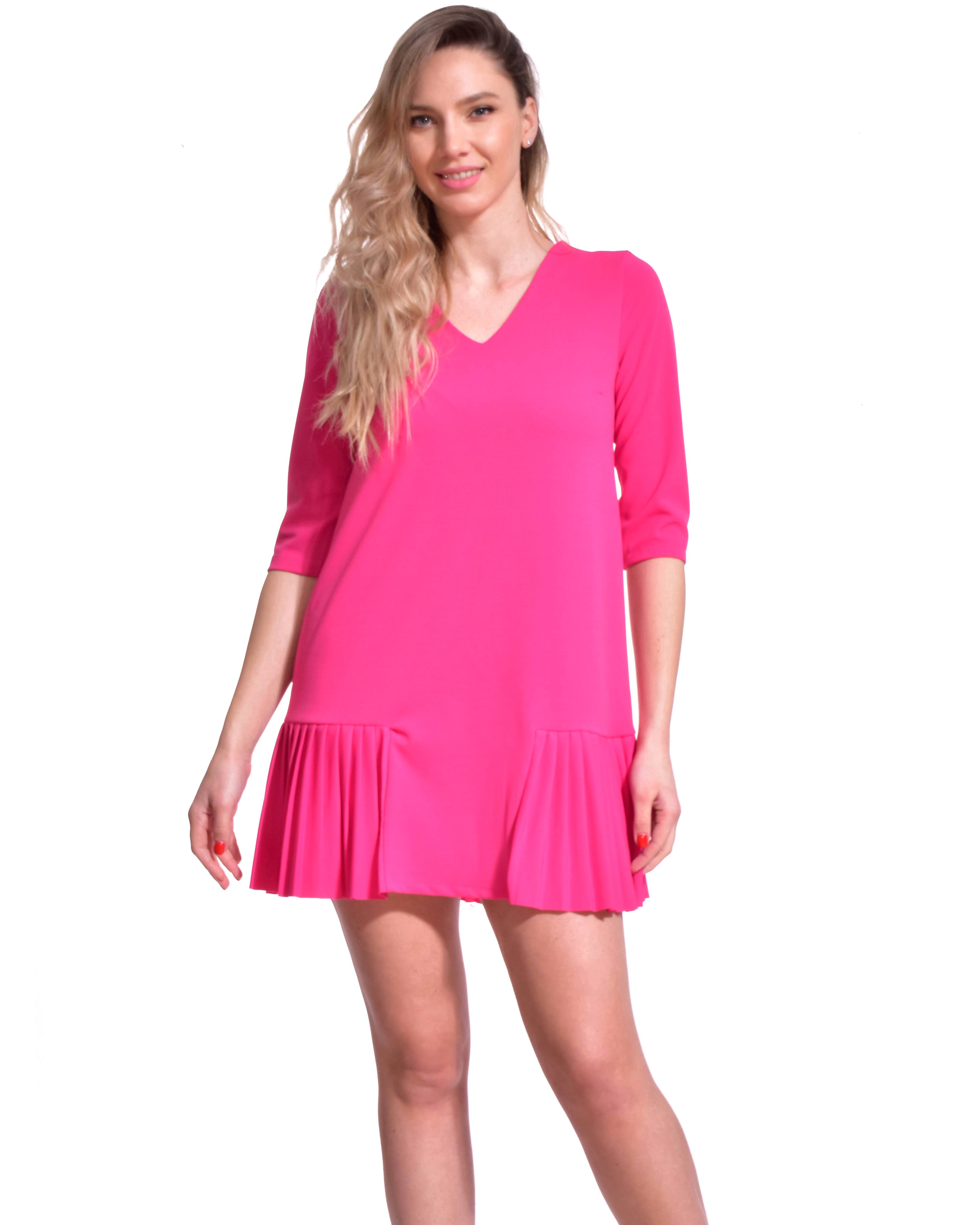 Rochie scurta fucsia plisata