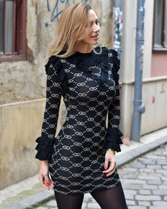 Rochie tricot cu volane neagra - A Z Z E R A